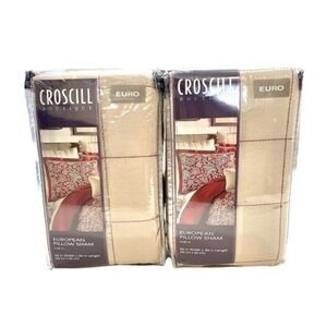 Lot of 2 Croscill Adriel Euro Sham Tan Red Stitching 26”x26”  New in Pack
